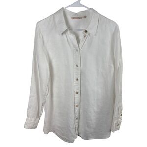 Soft Surroundings 100% Linen Button Up Shirt Women's S White Minimalist Coastal